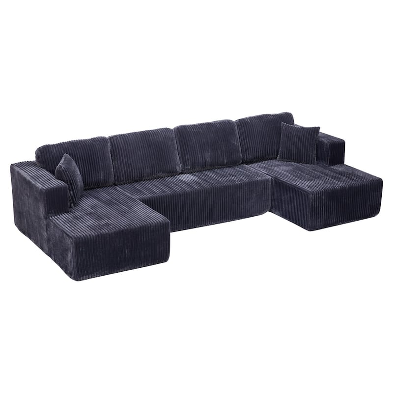 130" U-Shaped Terrycloth Fabric Sectional Sofa, No Assembly Required