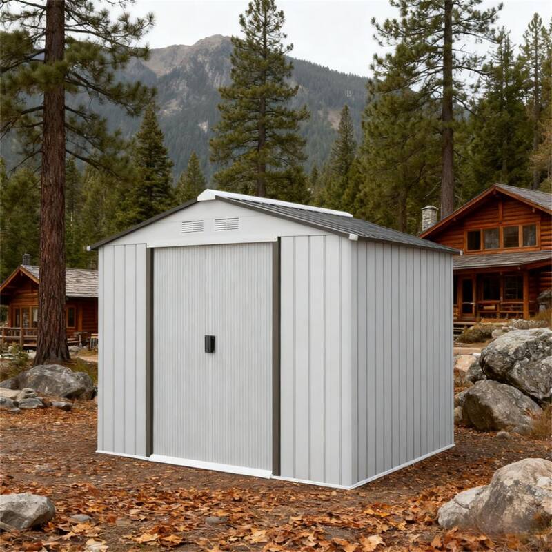 Garden Shed Storage Shed with Foundation Kit, 4 Vents and 2 Easy Sliding Doors