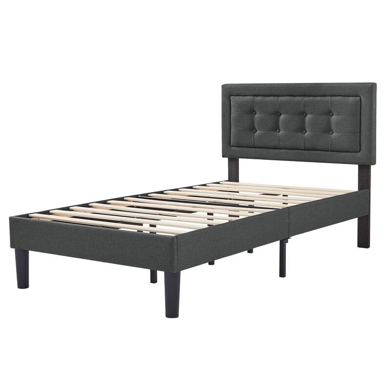 VECELO Bed Frame with Adjustable Headboard Upholstered Button Tufted Platform Bedframe with Wood Slats Support