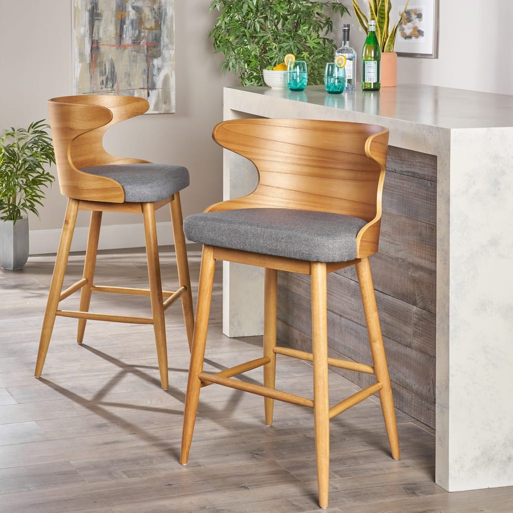 Modern Set of 2 Bar Stools with Backrest, Padded Seats, Solid Wood Frame for Bar Dining Room Living Room and Café