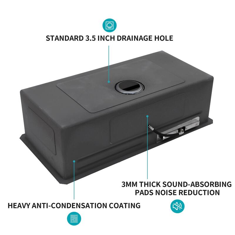 33" Undermount Waterfall Gunmetal Black Kitchen Sink - Single Bowl 16 Gauge Stainless Steel Ledge Workstation Kitchen Sinks