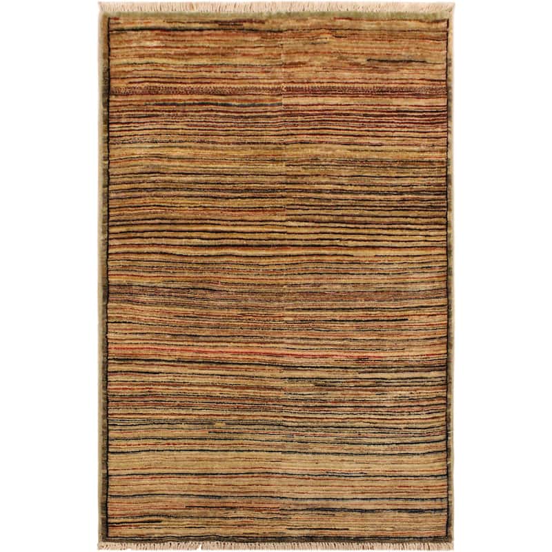 Modern Minimalist Gabbeh Hand Knotted Wool Area Rug - 2'10'' x 4'9'' - Beige/Brown/Black/Red