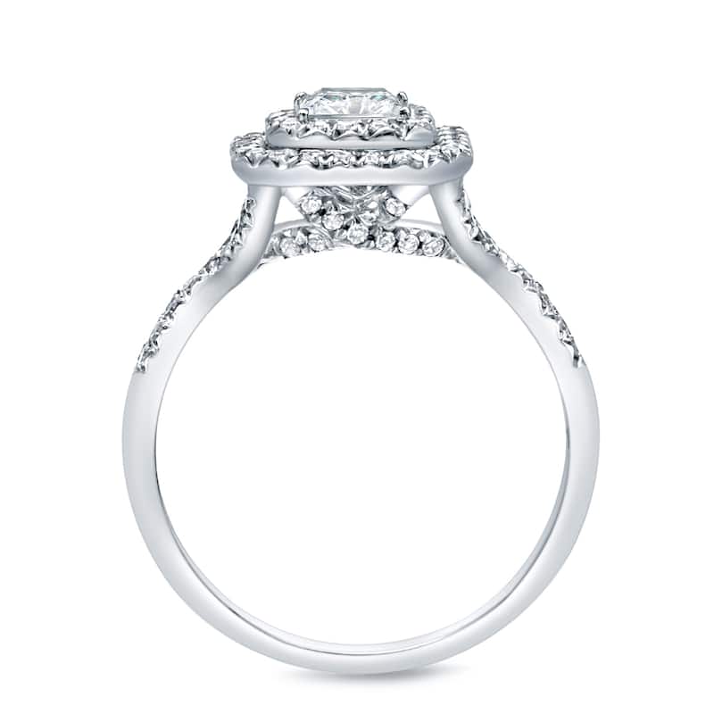 Auriya 14k Gold 4/5ctw Emerald-cut Double Halo Diamond Engagement Ring