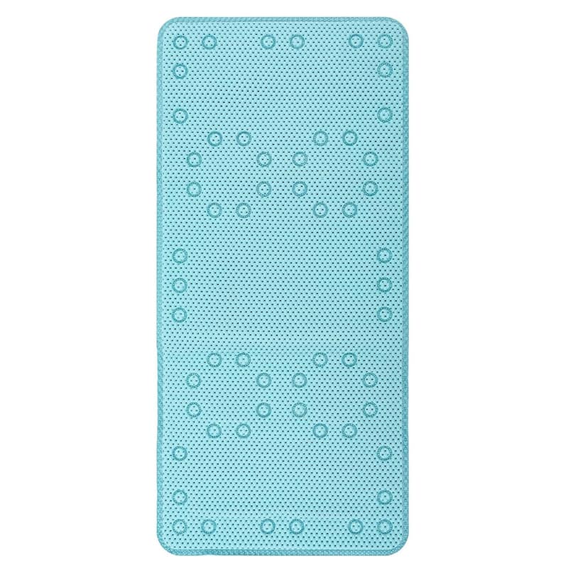 Aqua Blue Non-Slip Foam Bathtub Shower Mat With Suction Cups - 36" x 17"