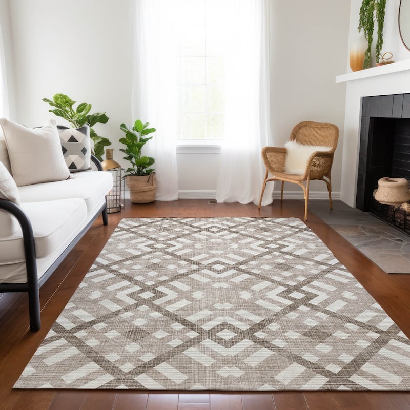 Machine Washable Indoor/ Outdoor Chantille Contemporary Trellis Rug