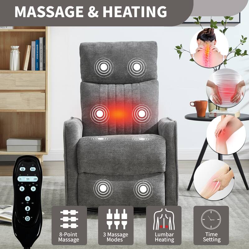 Roomfitters Swivel Rocker Recliner Chair, Manual Fabric Massage Glider Sofa with Heat and 360-Degree Pivot, Living Room