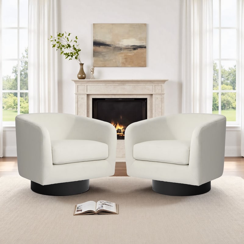 2 Set 360-Degree Swivel Round Barrel Chair Velvet Accent Chairs - 28.3"W×25.4"D×26.6"H - Ivory