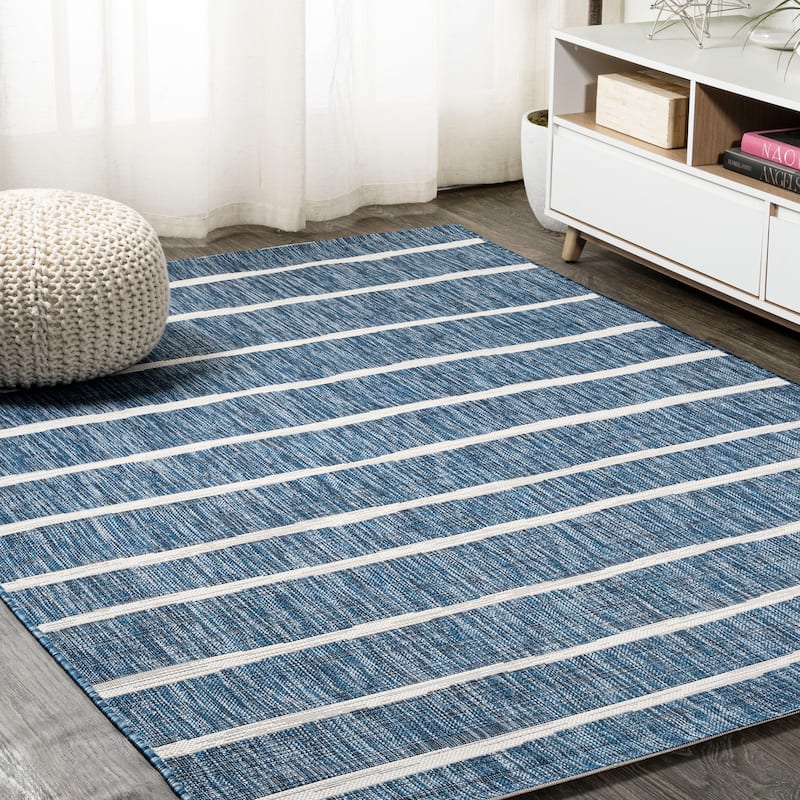 JONATHAN Y Andratx Berber Stripe Indoor/Outdoor Area Rug - 10' x 14' - Blue/Ivory