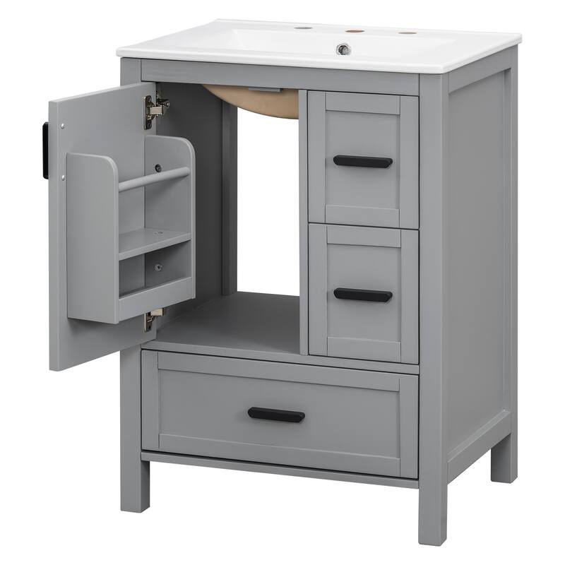GDFStudio - Maple Modern Freestanding Bathroom Vanity with Ceramic Sink, Soft Close Door and Multi Drawer Storage