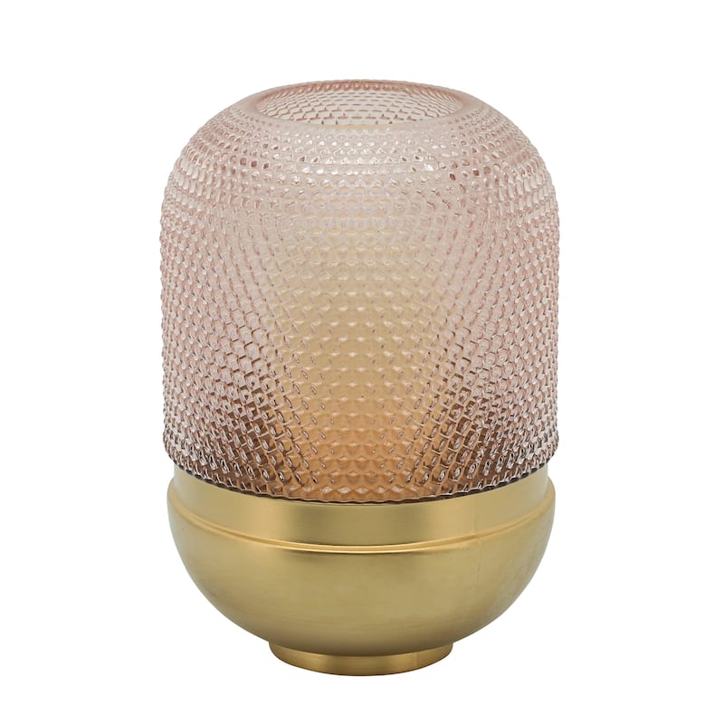 11" Glass Vase Contemporary Glam Pink and Gold Textured Dot Design Glass Vase for Floral Display and Centerpiece -