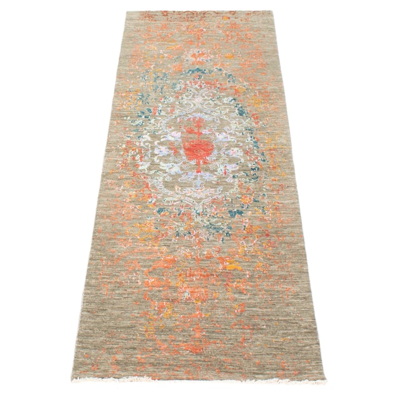 ECARPETGALLERY Hand-knotted Heritage Grey Silk, Wool Rug - 2' 7" x 8' 1"