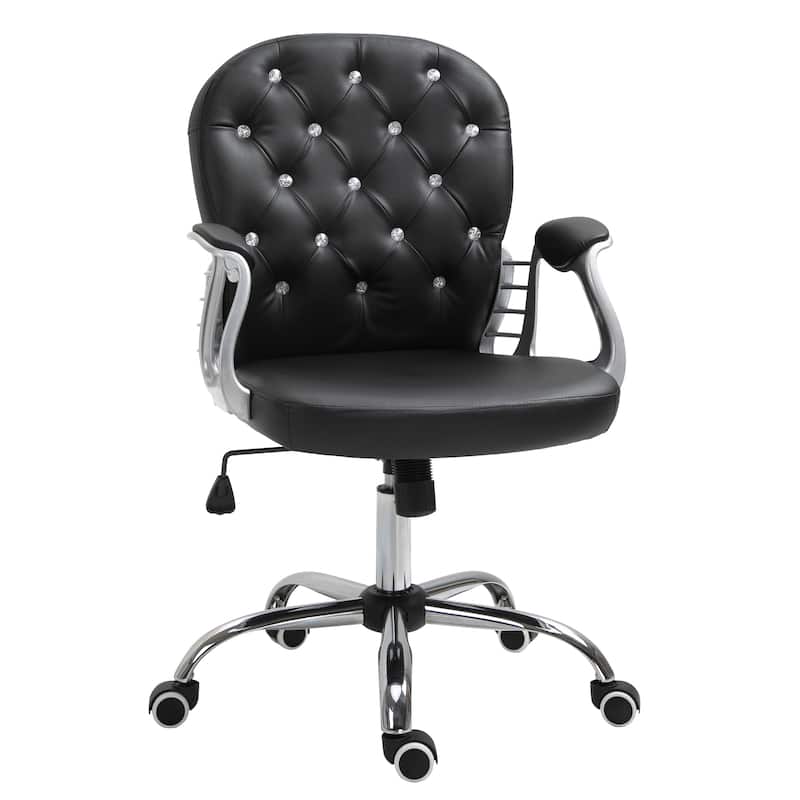 Vinsetto Faux Leather Office Chair Tufted Backrest Swivel Rolling Wheels Task Chair with Height Adjustable Armrests