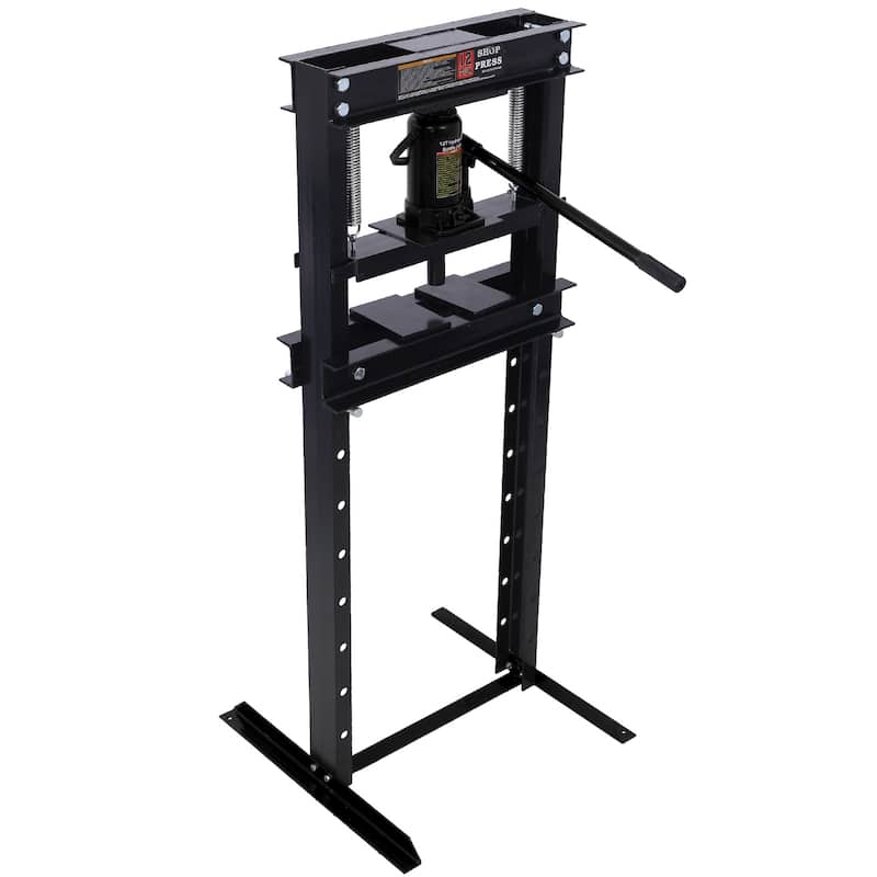 Hydraulic Shop Press ,12-Ton Capacity , Floor Mount ,with Press Plates, H-Frame Garage Floor Press, Adjustable Working Height - Black