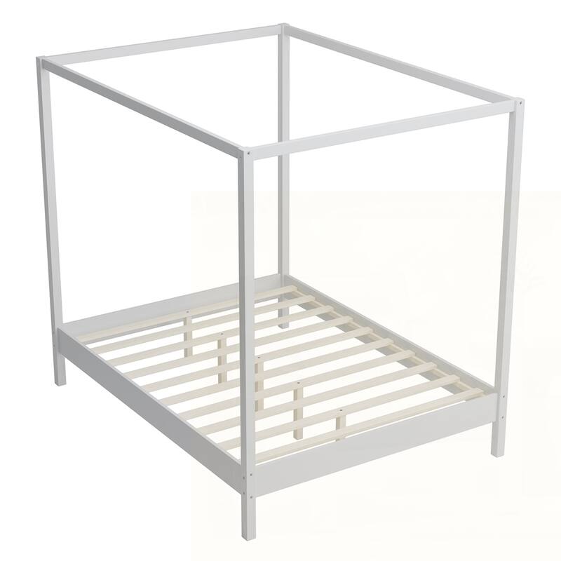 Solid Wood Canopy Bed Frame Four Poster Platform Bed with Slats Support