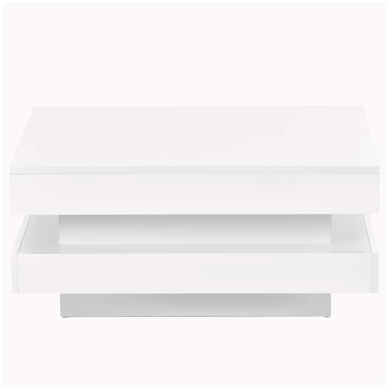 High Gloss Minimalist Design with LED Lights, 2-Tier Square Coffee Table, Center Table for Living Room