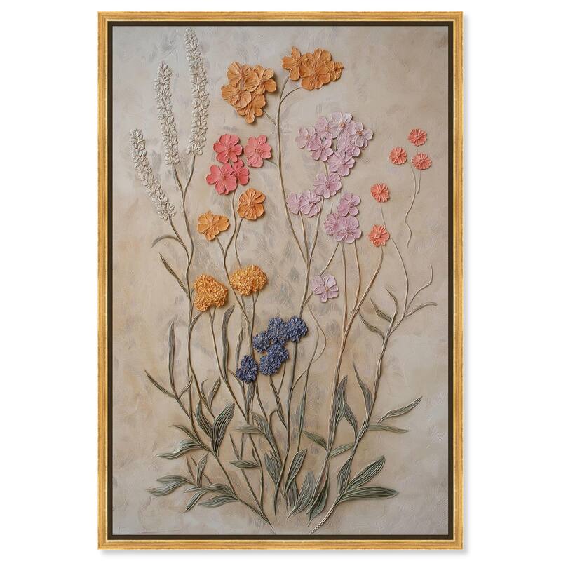 Sculpted Flora Frieze III Canvas by Art Remedy - Gold - 16" x 24"