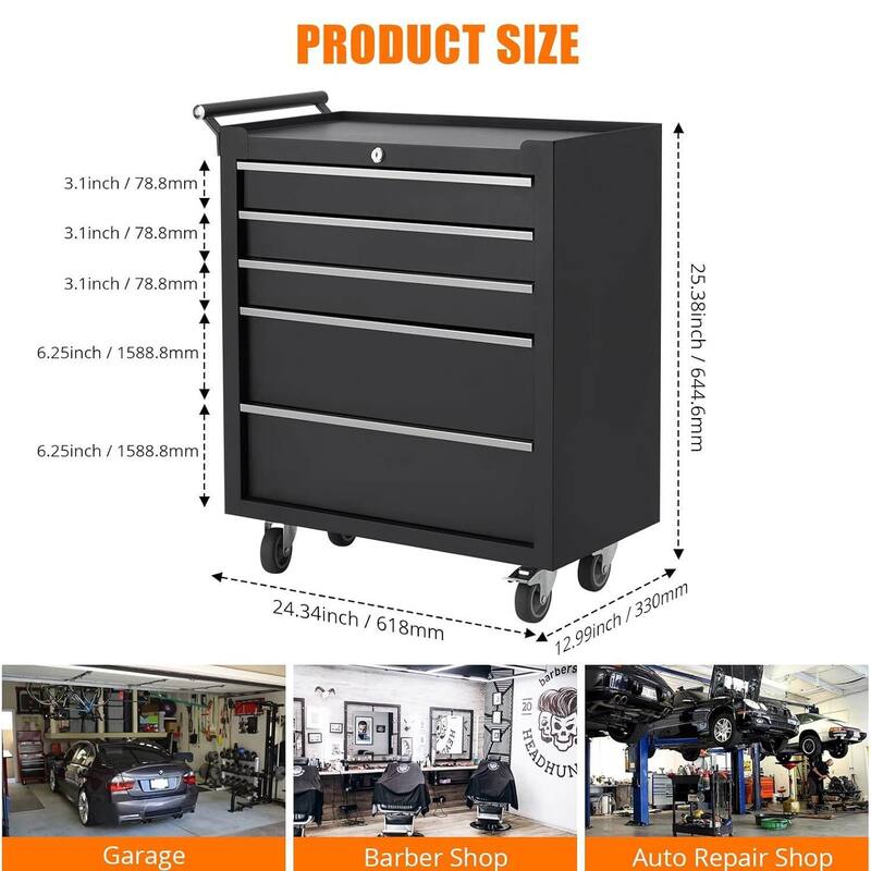5-Drawers Tool Storage Cabinet, Toolbox with Wheels - N/A