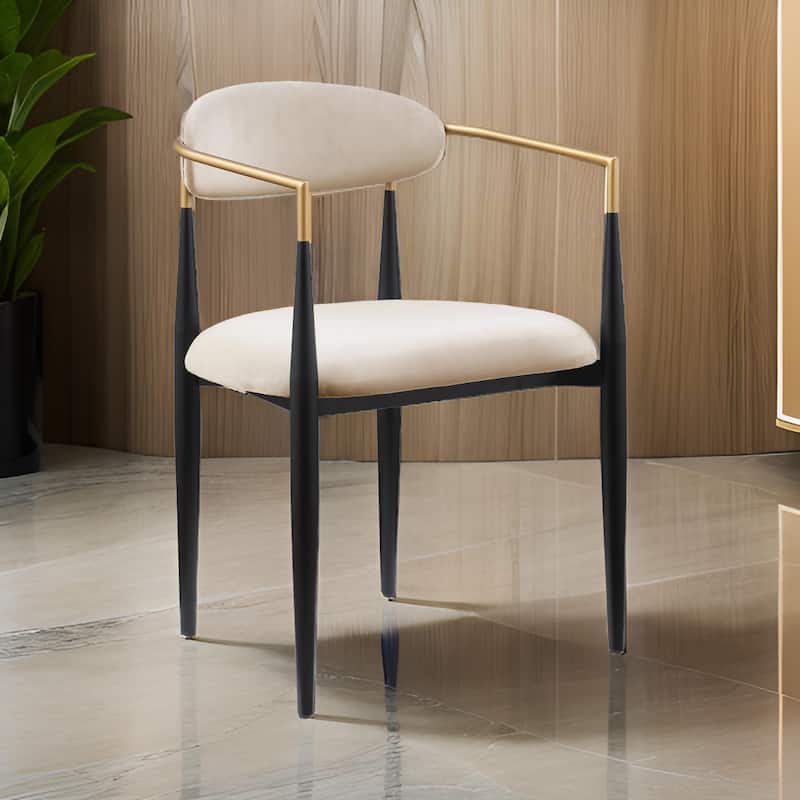 Kenny 21 Inch Dining Chairs Set of 2, Taupe Fabric, Foam Padded, Gold and Black Metal