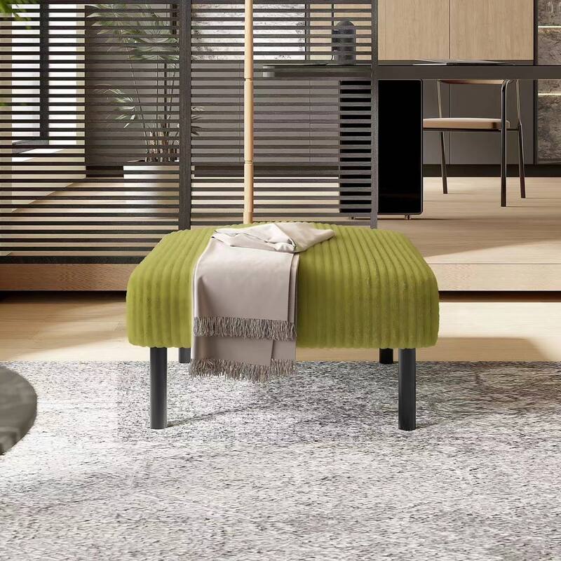 Small Ottoman Footstool with Legs, Corduroy Fabric Ottoman Foot Stool with Soft Padded seat