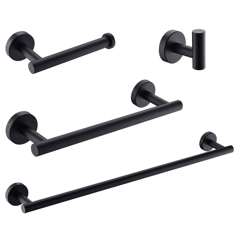 4 Piece Bathroom Hardware Set Wall Mount Modern Bathroom Towel Holder Bar Set 304 Stainless Steel Bath Fixtures Accessories Set - Matte Black