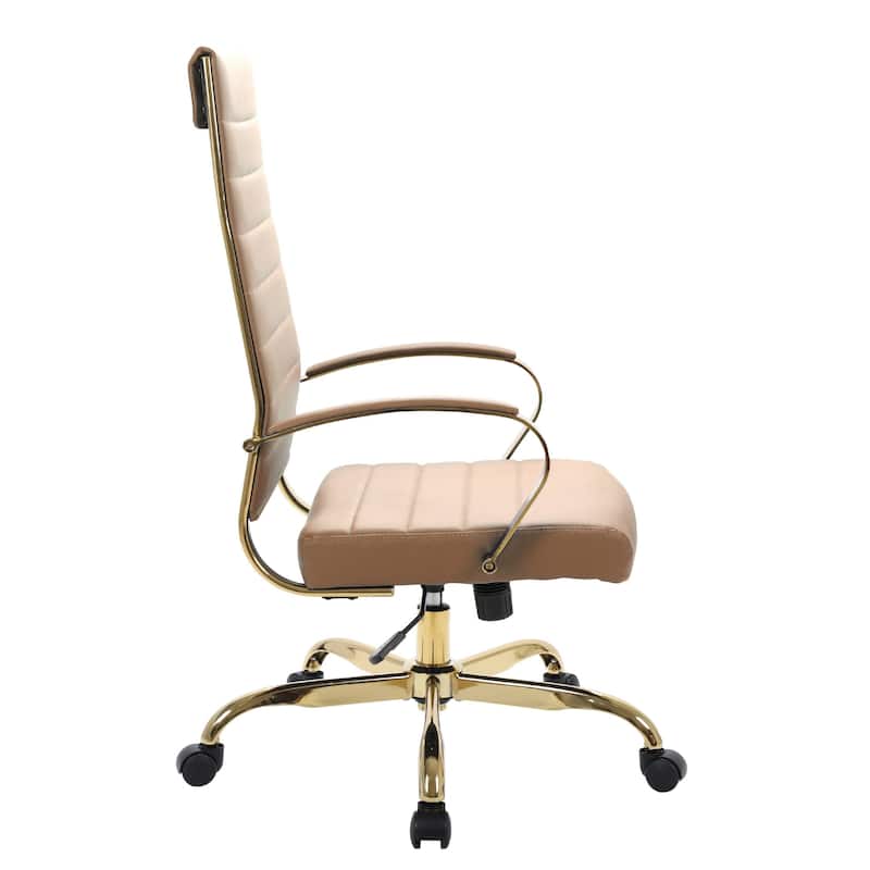 LeisureMod Benmar High-Back Leather Office Chair With Gold Frame - Red - 24.5"Dx22.5"Wx46"H