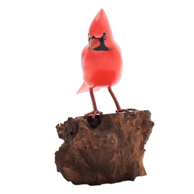 Novica Handmade Perched Virginia Cardinal Wood Sculpture