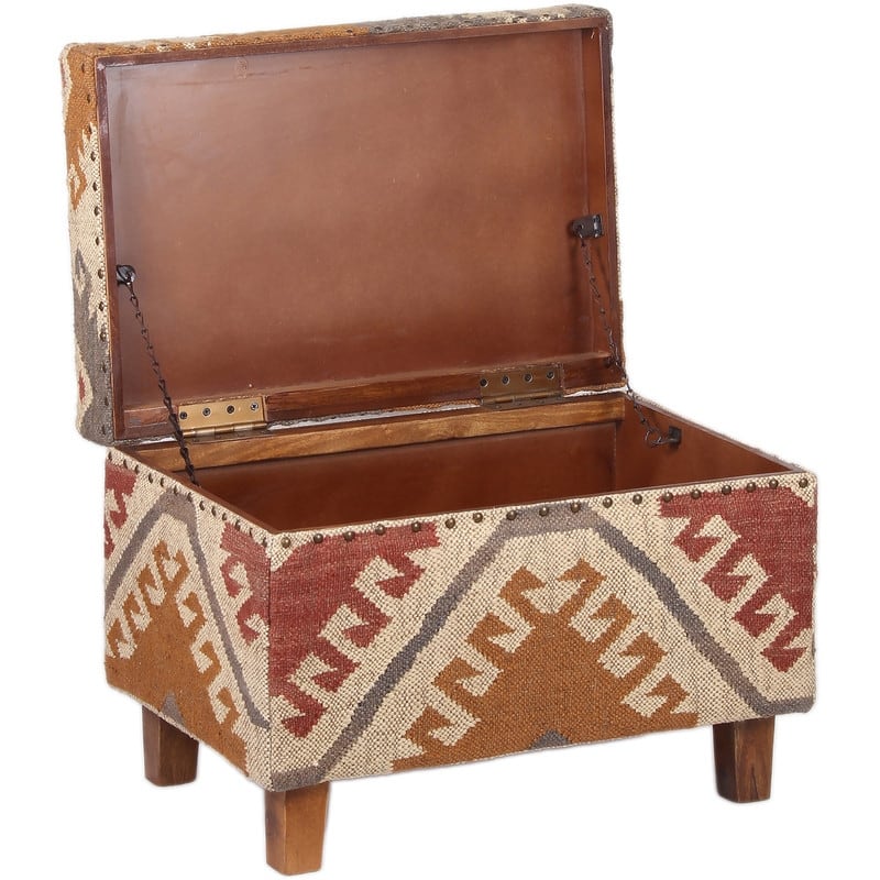 HERAT ORIENTAL Handmade Kilim Upholstered Wooden Storage Stool