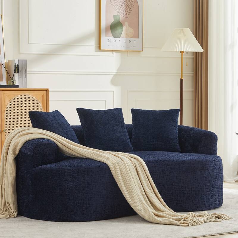 Curved Blue Loveseat 2-Seater Sofa Couch, Minimalist Sleeper Sofa Couch with Pillows for Living Room