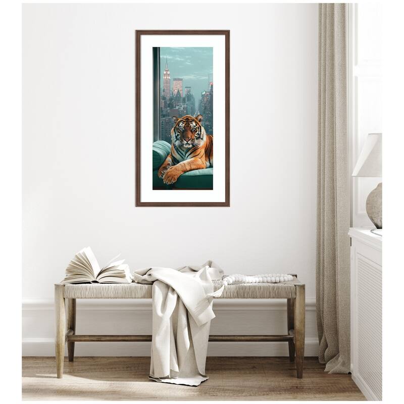 Kate and Laurel Framed Art Graceful Tiger in New York Panel by Michael Schauer