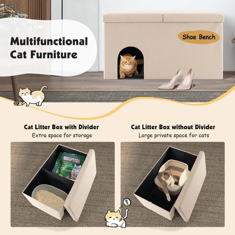 Costway Cat Litter Box Enclosure Hidden Furniture Cat Washroom Shoe - See Details