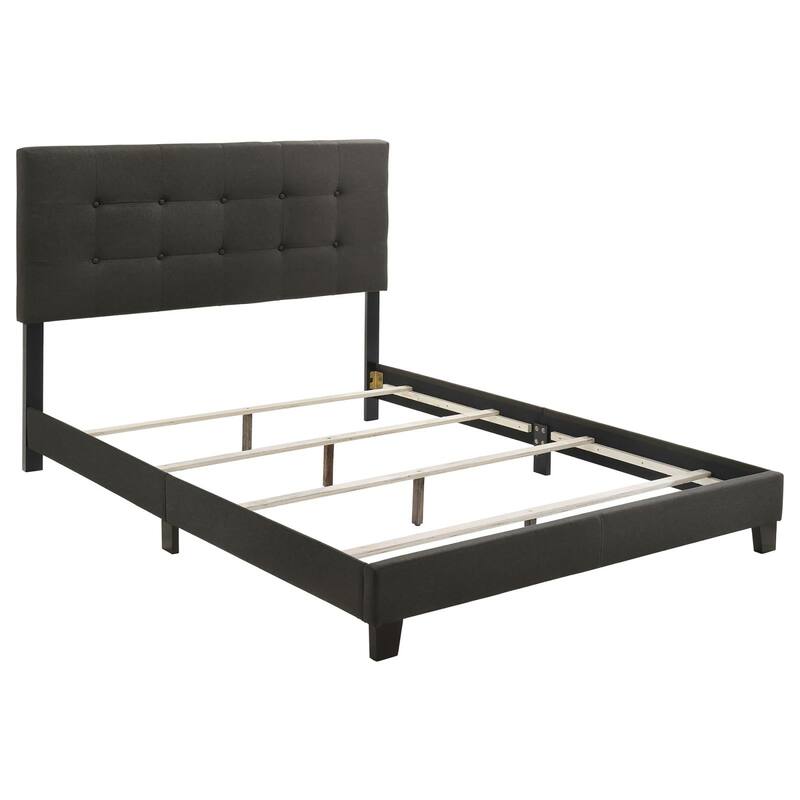 Tufted Queen Panel Bed in Charcoal with Black Legs and Modern Design