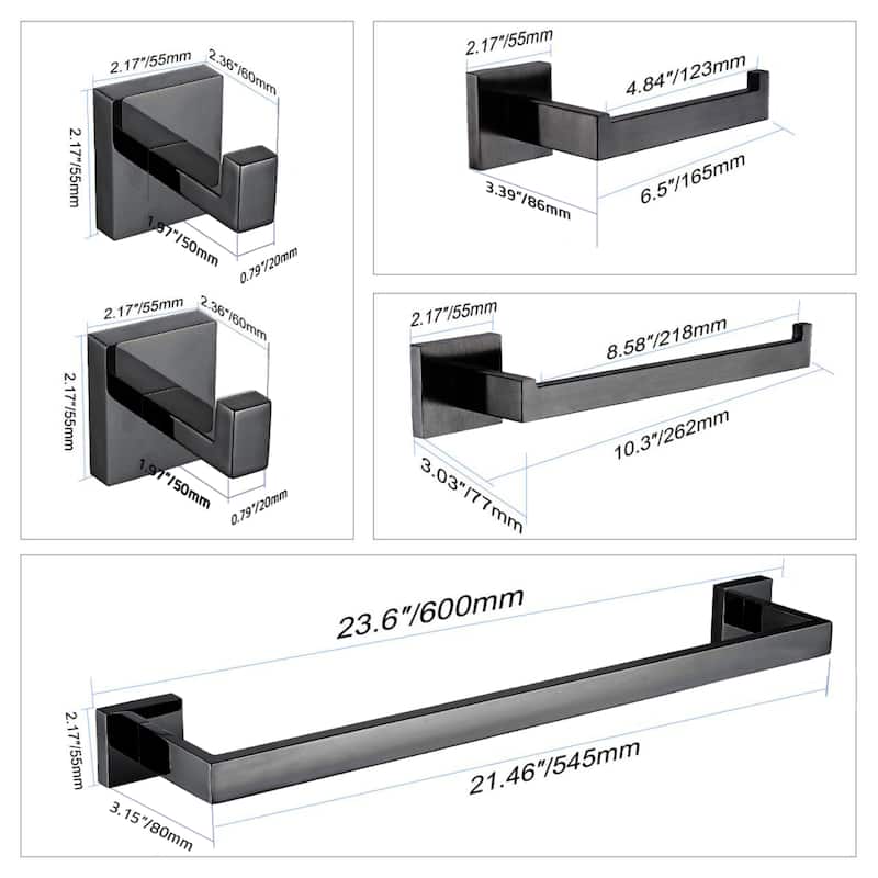 ANZZI 5-Piece Matte Black Bathroom Accessories Set