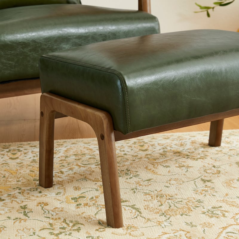 Glitzhome 30.75"H Mid-Century PU Leather Armchair with Ottoman Set