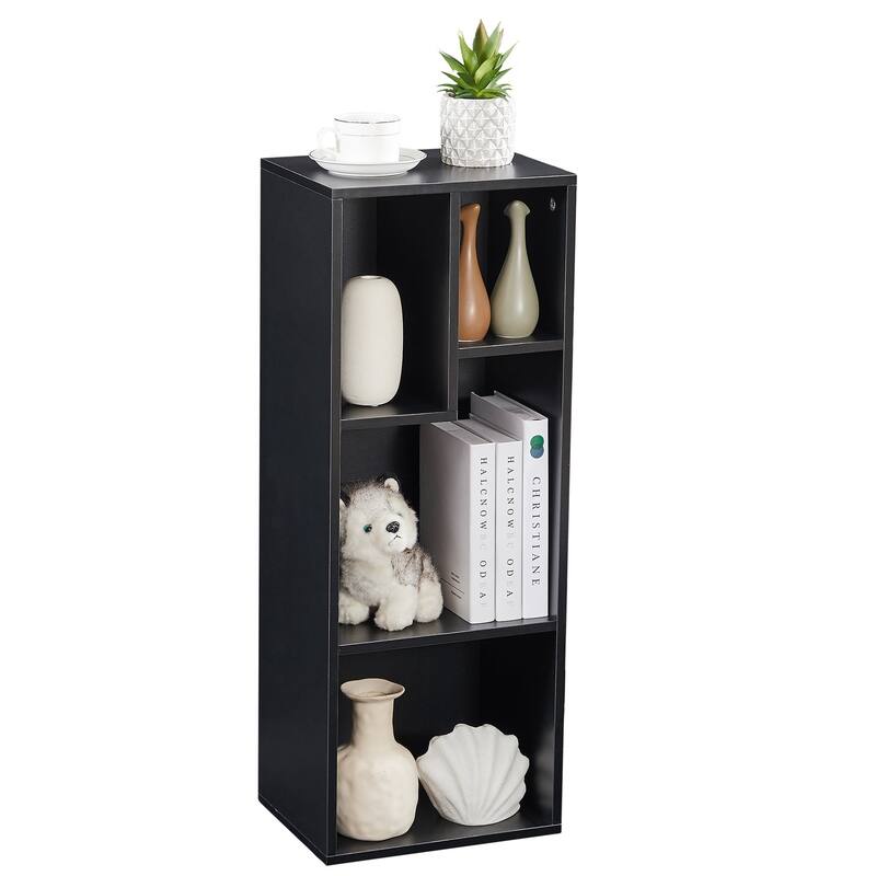 VECELO Wood Organizer Bookcase,Fits Tallest Hardcovers, Customized Storage Display Shelf, Free Standing for Living Room, Bedroom