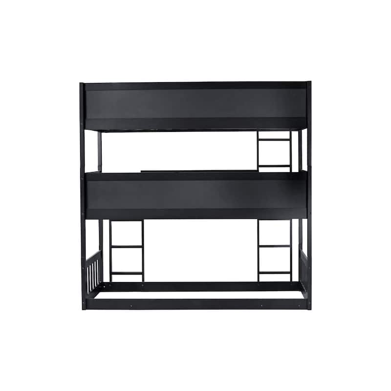 Triple Twin Bunk Bed with Dual Ladders & Guardrails (200lb Capacity per Level)