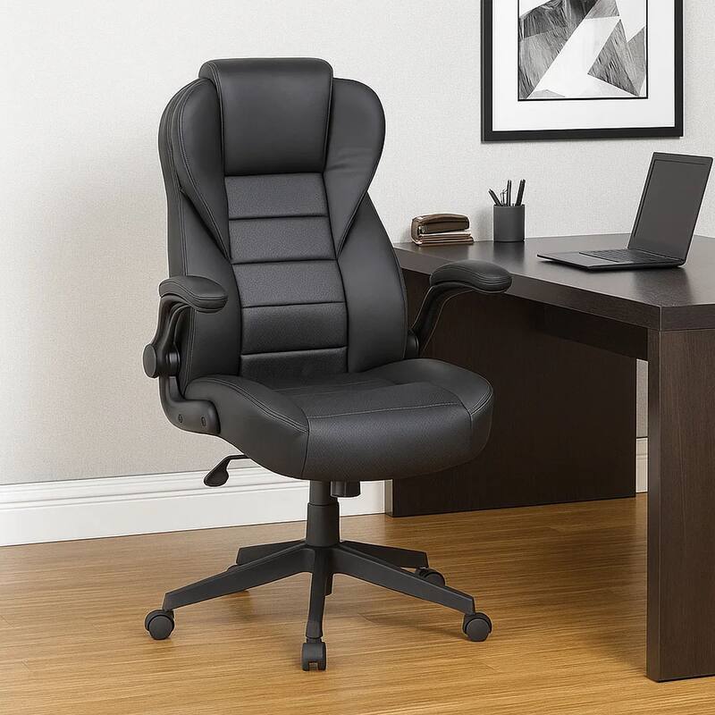 Yang Executive High-Back Armchair with Caster Wheels, Black Vinyl