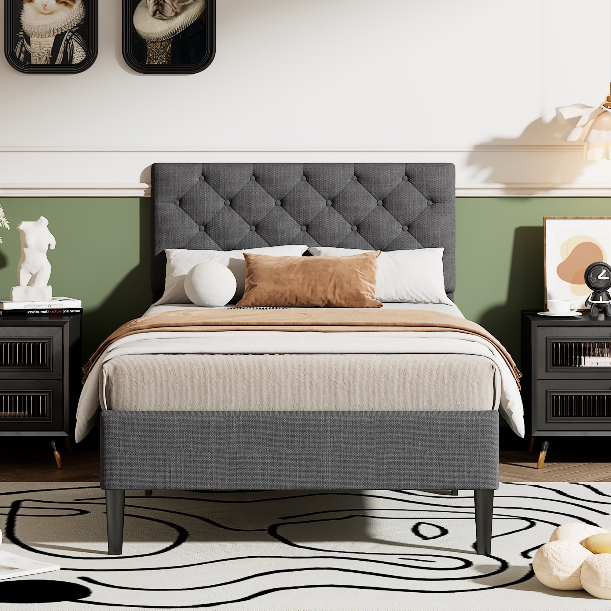 Twin bed with sales tufted headboard
