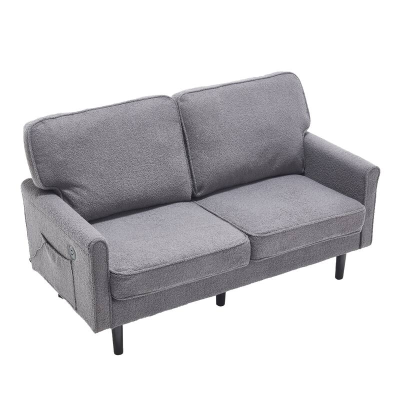Loveseat Sofa Upholstered Deep Seat Sofa Modern Love Seat with USB & Removable Pillow Cover, Pockets 2-seat Armchair
