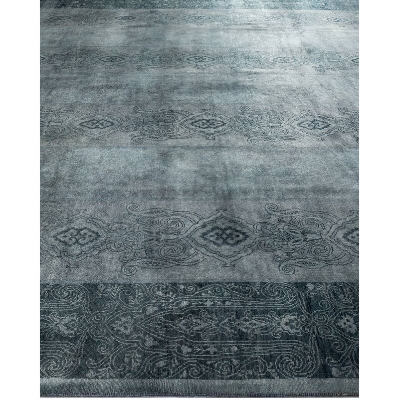 Overton Hand Knotted Wool Vintage Inspired Modern Contemporary Overdyed Gray Area Rug - 9' 4" x 11' 5"