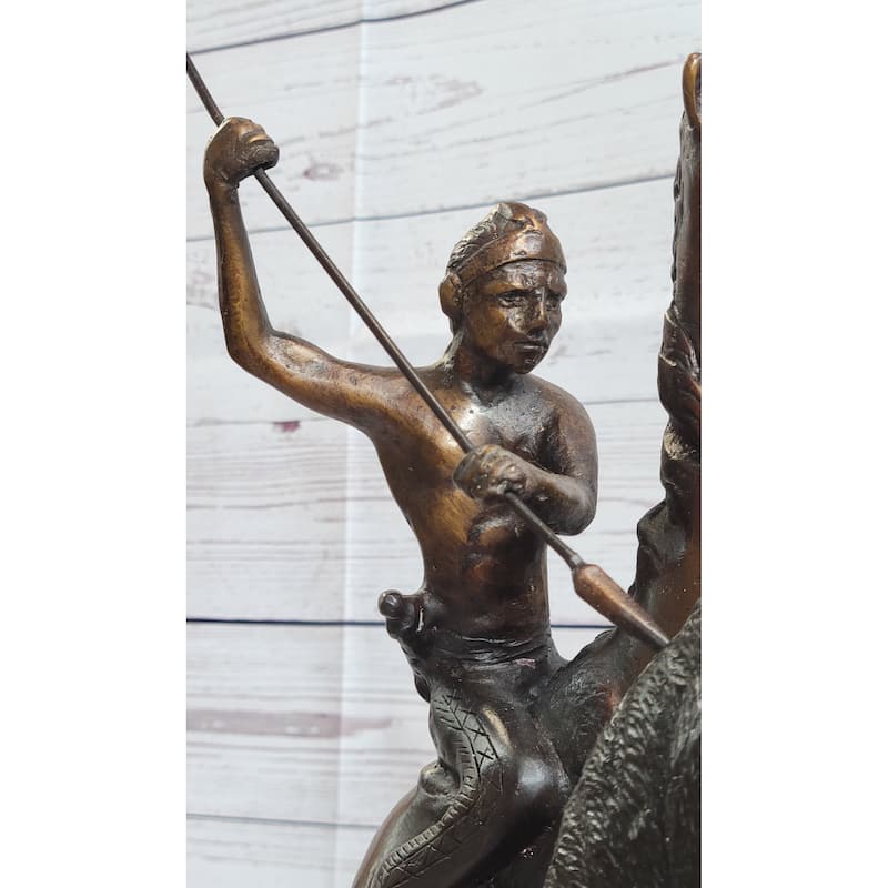 Buffalo Hunt By Frederic Remington Native American Western Bronze Statue Sculpture 13 Inches X 17 Inches