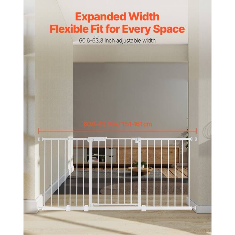 White Adjustable Kid's Gate 60-63in with Auto-Close and One-Hand Lock - 60.6-63.3 L x 30 W in.