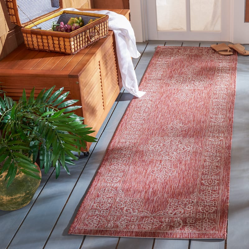SAFAVIEH Courtyard Zikrija Indoor/ Outdoor Waterproof Patio Backyard Rug - 2'3" x 6'7" Runner - Rust/Ivory