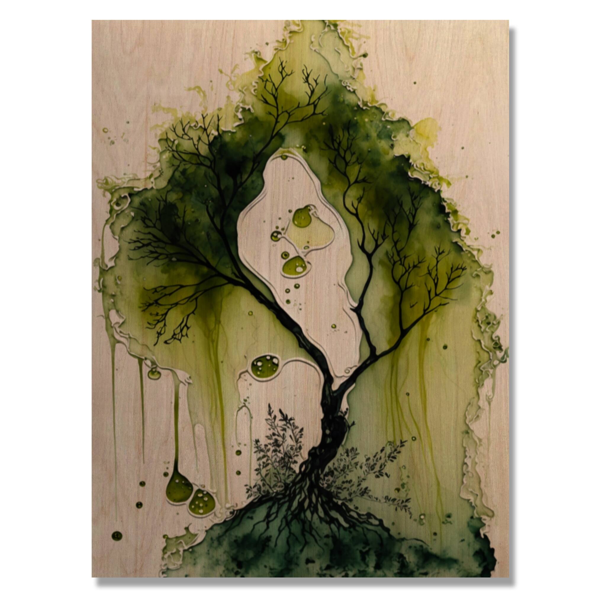 Designart 'Green Spanish Moss Tree' Landscape Forest Wood Wall Art
