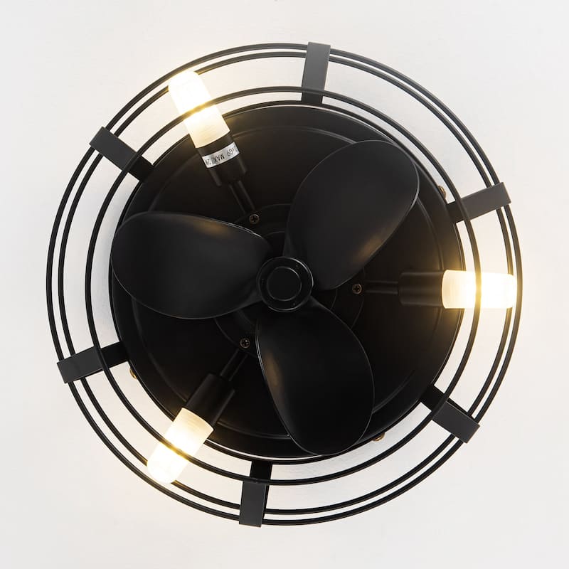 12" 3-Blade 3-Light Black Cage Ceiling Fan with Light