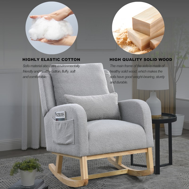 Chichoice Casual Nursery Rocking Chair with One Lumbar Pillow, Two Side Pockets for Living Room Bedroom