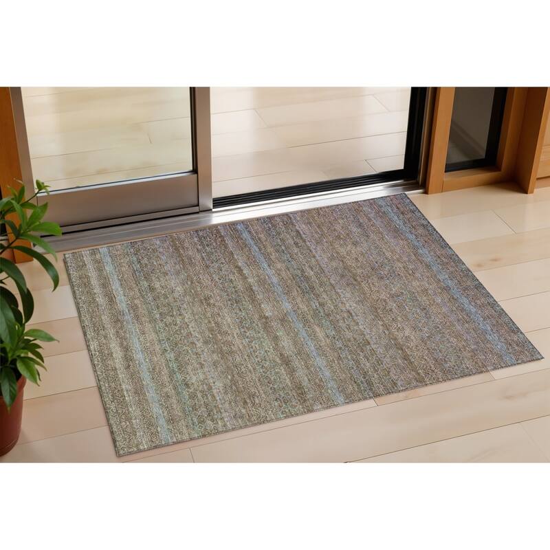 HomeRoots Striped Transitional Rectangle Outdoor Rug - 3' x 5'