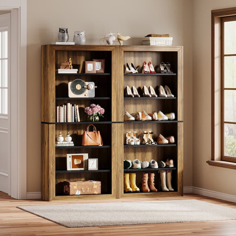 74.4'' Tall Shoe Cabinet, 6-Tier Wood Freestanding Shoe Storage Cabinet