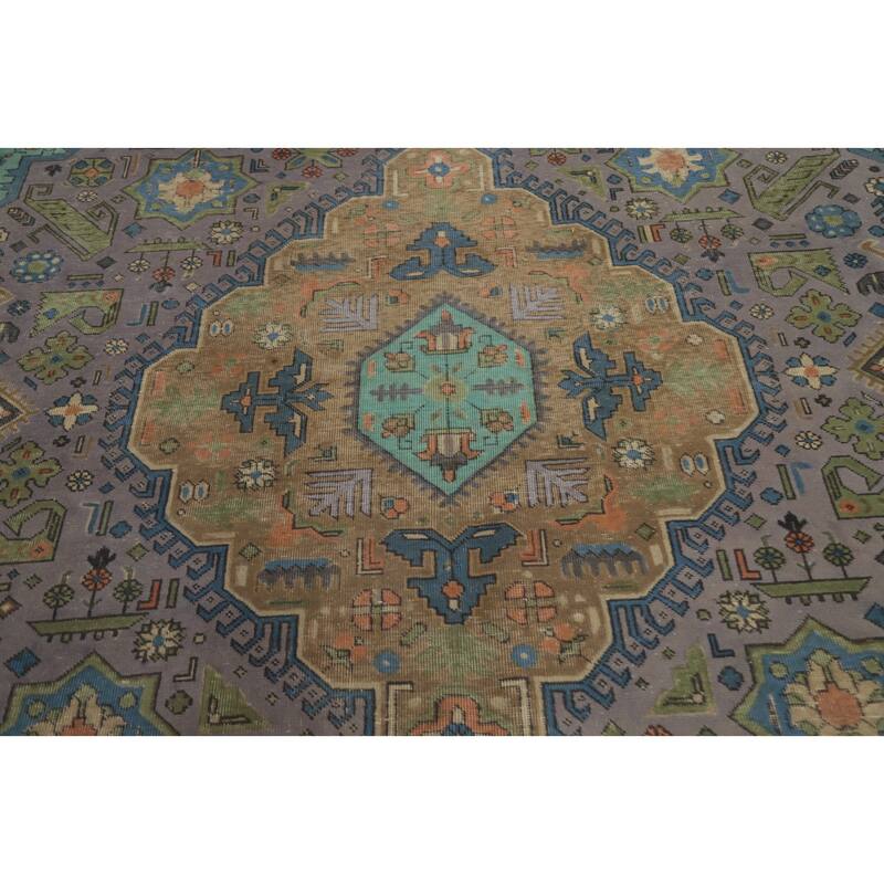 Hand Knotted Oriental 100% Wool Carpet Traditional Floral Purples Tabriz Area Rug - 11' 1'' X 8' 2''
