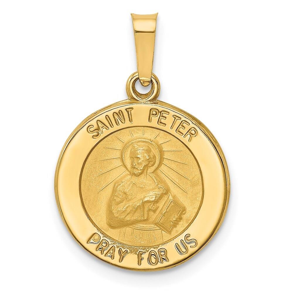Diamond2Deal 14K Yellow Gold Polished and Satin St. Peter Medal Pendant (L- 18 mm, W- 16 mm)