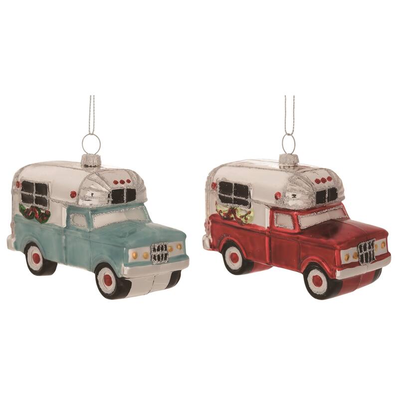 Transpac Glass Camper Christmas Ornament Set of 2 Christmas Home Decorations